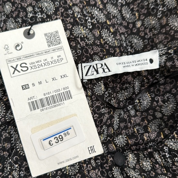 NWT ZARA Sheer Paisley Button Front Top Black XS - Picture 3 of 6